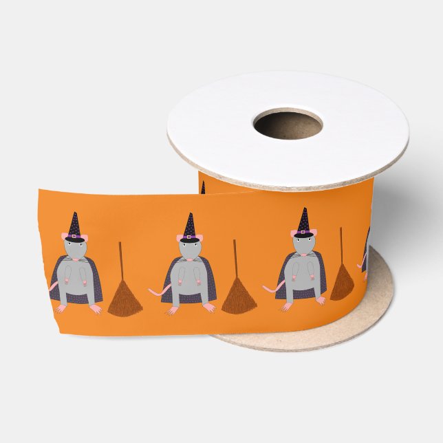 Halloween Rat und Broom Gemustert Satinband (Spule)