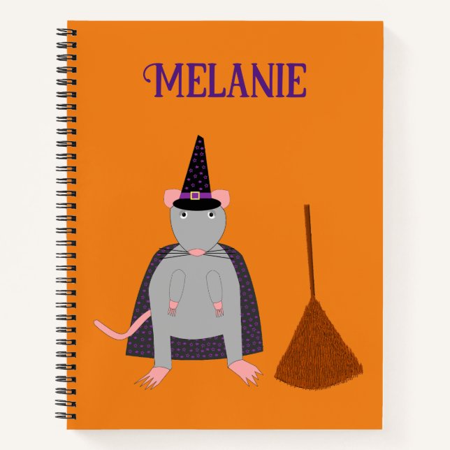 Halloween Rat und Broom Individuelle Name Notizbuch (Vorderseite)