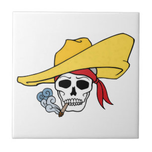 Halloween rauchender Totenkopf mit Bandana Cartoon Fliese