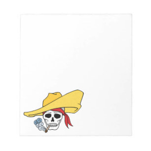 Halloween rauchender Totenkopf mit Bandana Cartoon Notizblock