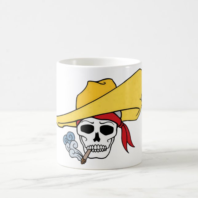 Halloween-Rauchskull mit Bandana-Cartoon Kaffeetasse (Mittel)