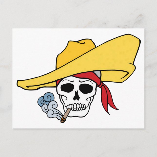 Halloween-Rauchskull mit Bandana-Cartoon Postkarte (Vorderseite)