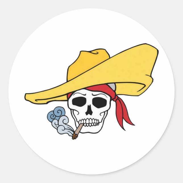 Halloween-Rauchskull mit Bandana-Cartoon Runder Aufkleber (Vorderseite)