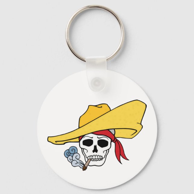 Halloween-Rauchskull mit Bandana-Cartoon Schlüsselanhänger (Vorderseite)