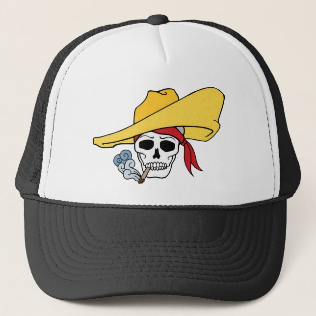 Halloween-Rauchskull mit Bandana-Cartoon Truckerkappe (Vorderseite)