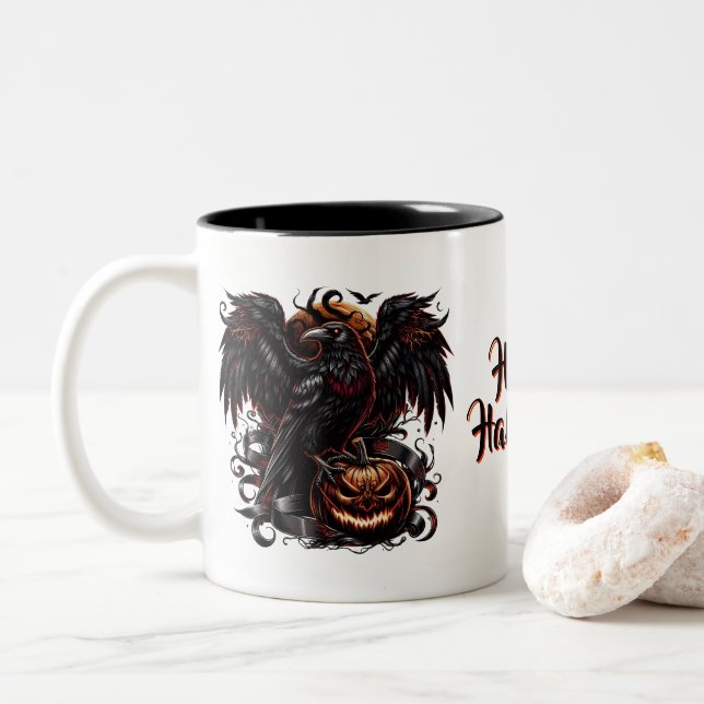 Halloween Raven Coffee Tasse (Mit Donut)