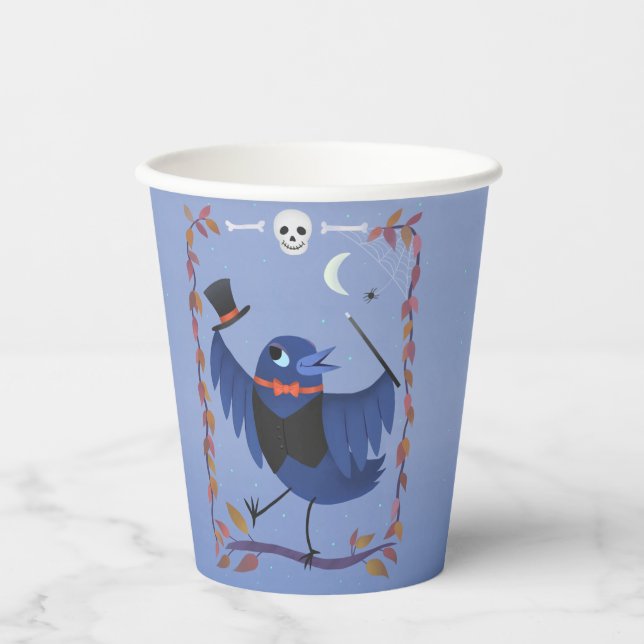 Halloween Raven Crow Moon Blue Pappbecher (Vorderseite)