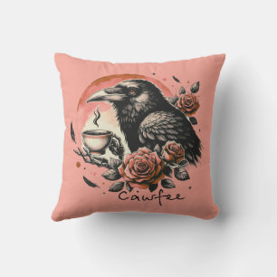 Halloween Raven Crow Rose Pink Orange Kissen