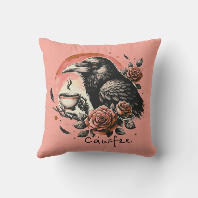 Halloween Raven Crow Rose Pink Orange Kissen (Rückseite)