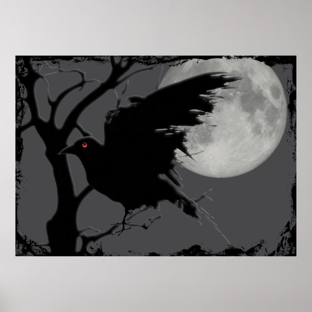 Halloween Raven in Branch with Full Moon Poster (Vorne)