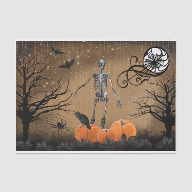 Halloween Raven Moon Skeleton Pumpkin Seidenpapier (Vorderseite)