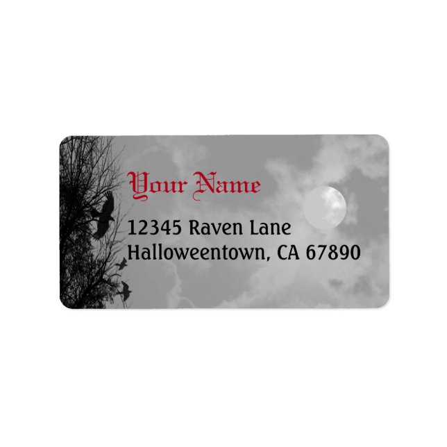 Halloween Raven Sky Red Black Custom Address Label Adressaufkleber (Vorne)
