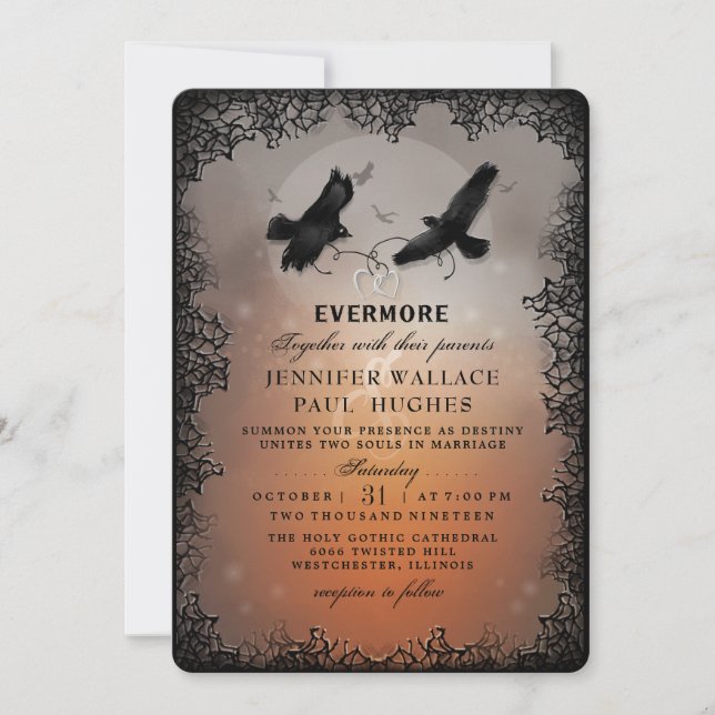 Halloween Ravens and Hearts CUSTOM EDITABLE Einladung (Vorderseite)