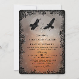 Halloween Ravens & Hearts Wed Empfang auf der Rück Einladung