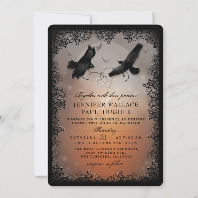 Halloween Ravens und Herz Hochzeit zusammen mit Einladung (Vorderseite)