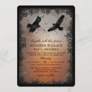 Halloween Ravens und Herz Hochzeit zusammen mit Einladung