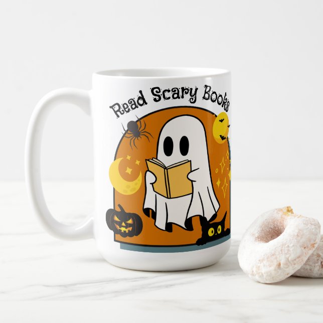 Halloween Read Beängstigend Books Ghost Black Cat  Kaffeetasse (Mit Donut)