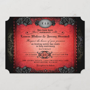 Halloween Red & Black Gothic Wedding REZEPTION Einladung