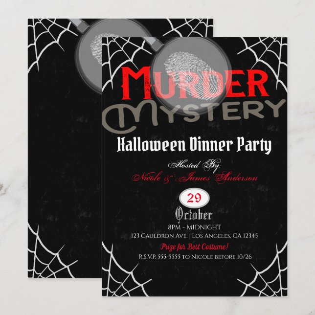 Halloween Red Black Murder Mystery Dinner Party Einladung (Vorne/Hinten)