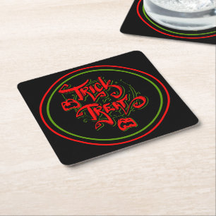 Halloween Red Green Trick oder Treat Pumpkins Part Rechteckiger Pappuntersetzer