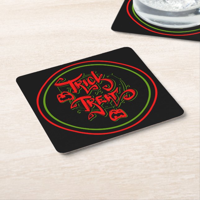 Halloween Red Green Trick oder Treat Pumpkins Part Rechteckiger Pappuntersetzer (angewinkelt)