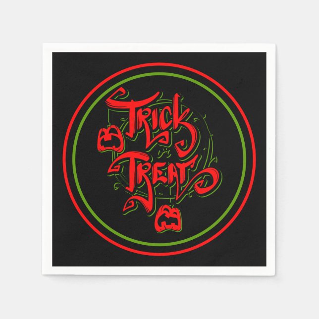 Halloween Red Green Trick oder Treat Pumpkins Part Serviette (Vorderseite)