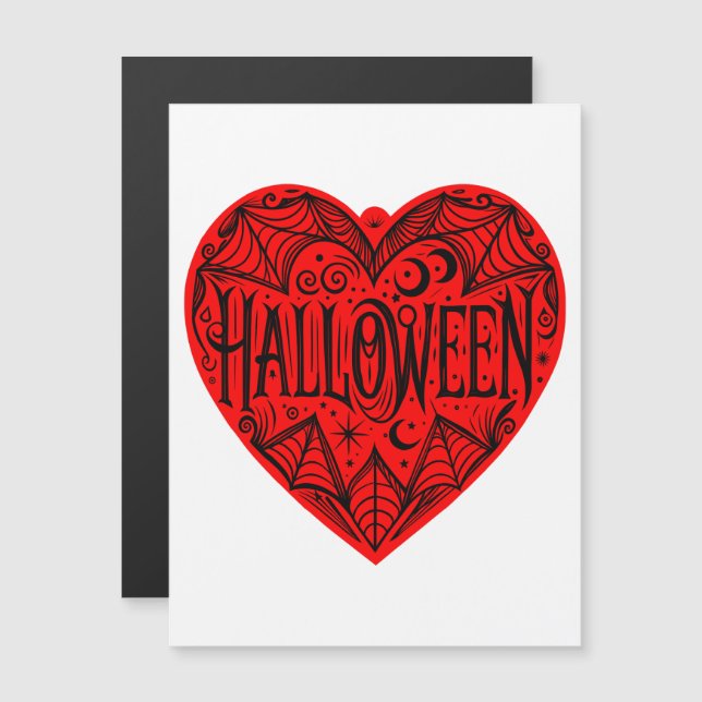 Halloween, Red Heart Shape, Holiday Magneteinladung (Vorne/Hinten)