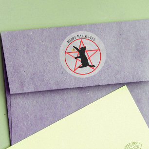 Halloween Red Pentagram Black Cat Star Gray Runder Aufkleber
