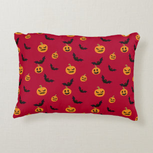 Halloween Red Pumpkin und Bat Pattern Dekokissen