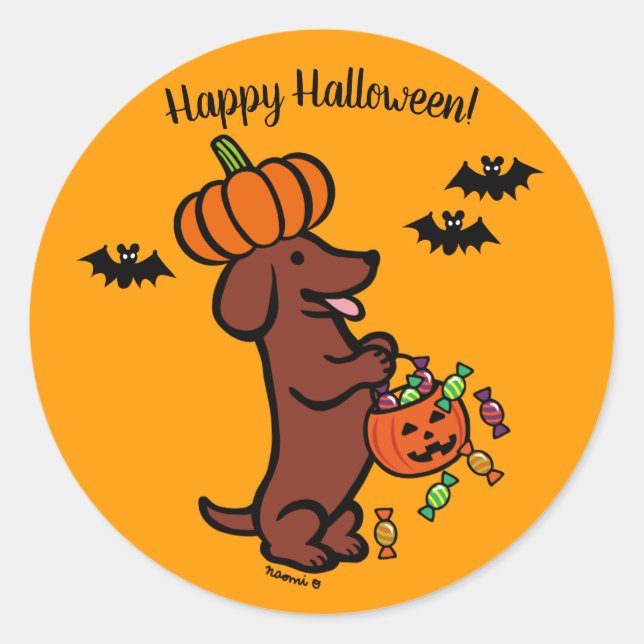 Halloween Red Smooth Hair Dackel Runder Aufkleber (Vorderseite)