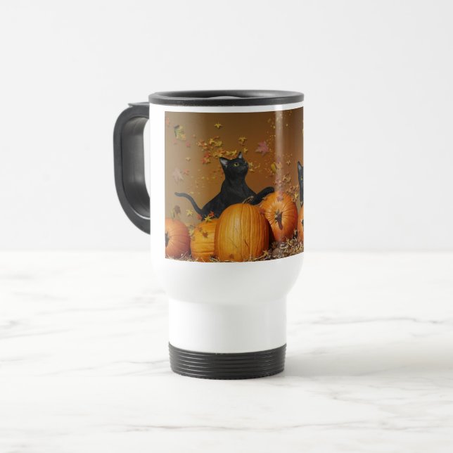 Halloween-Reiseumarmung mit schwarzen Katzen Reisebecher (Vorderseite Links)