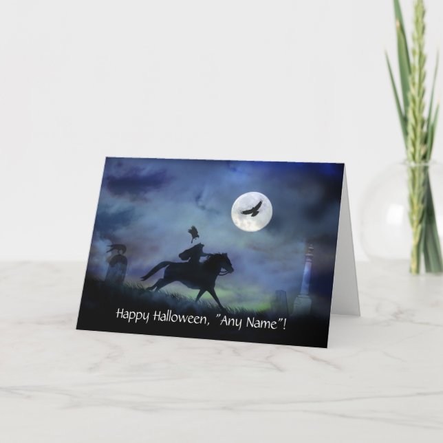 Halloween-Reiter-Individuelle Name Feiertagskarte (Vorderseite)