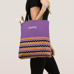 Halloween Retro 1950er Chevron Lila Orange Name Tasche