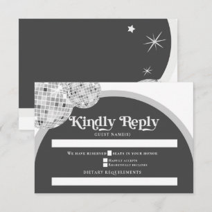 Halloween Retro Black Gray Goth Disco Ball Wedding RSVP Karte