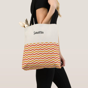 Halloween Retro Chevron Weiß Orange Kürbis Name Tasche