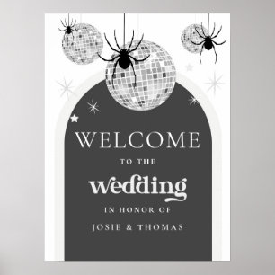Halloween Retro Disco Spiders Begrüßung Poster