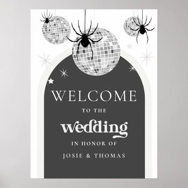 Halloween Retro Disco Spiders Begrüßung Poster (Vorne)