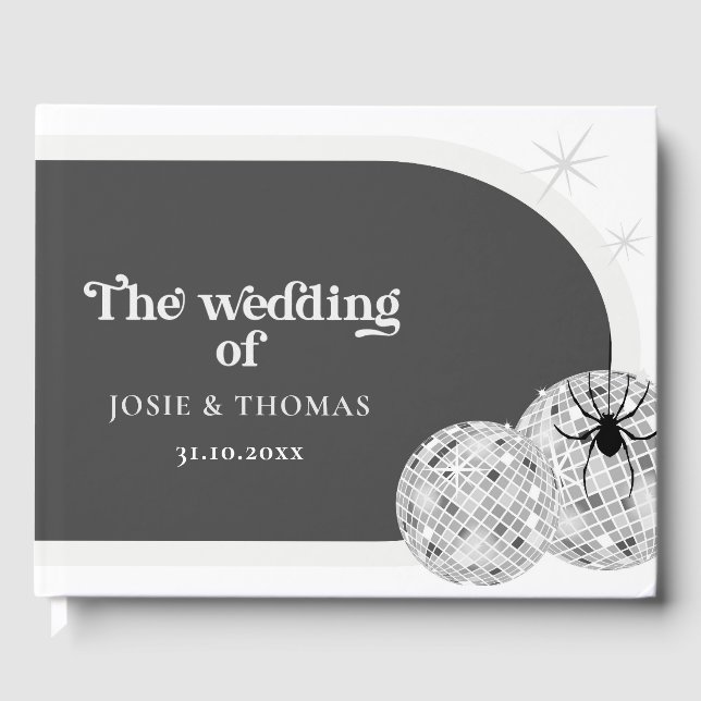 Halloween Retro Disco Spiders & Disco Ball Wedding Gästebuch (Vorderseite)
