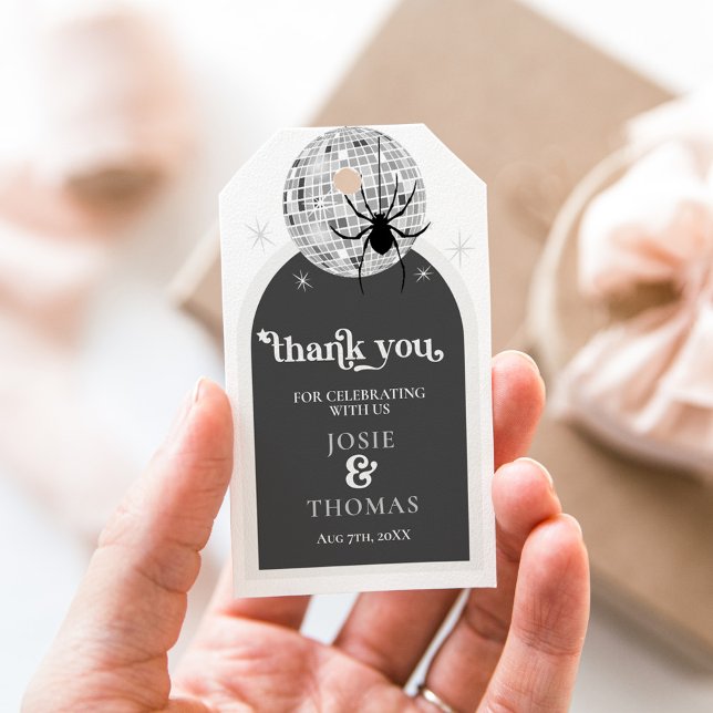 Halloween Retro Disco Spiders & Disco Ball Wedding Geschenkanhänger (Halloween Retro Disco Spiders & Disco Ball Wedding Gift Tags)