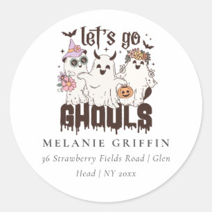 Halloween Retro Ghosts Let's Go Ghouls-Adresse Runder Aufkleber