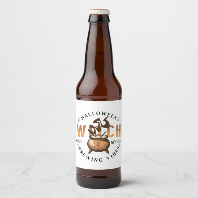 Halloween Retro Hexenbrauen Bierflaschenetikett (Vorderseite)