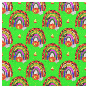 Halloween Retro Leopard Rainbow Pumpkin auf Green Stoff