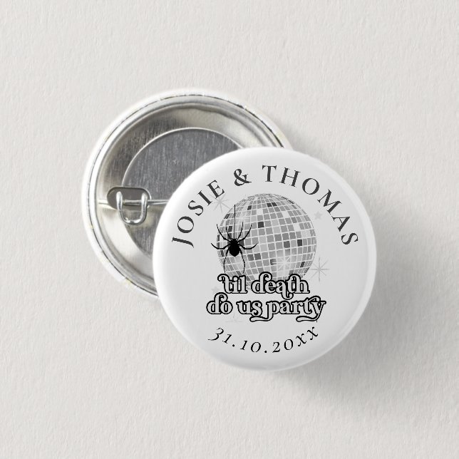 Halloween Retro Spiders & Disco Ball Wedding Button (Vorne & Hinten)