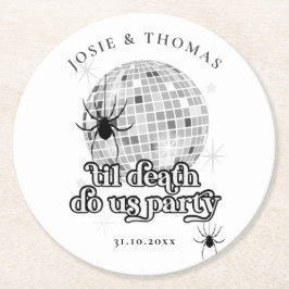 Halloween Retro Spiders & Disco Ball Wedding Runder Pappuntersetzer