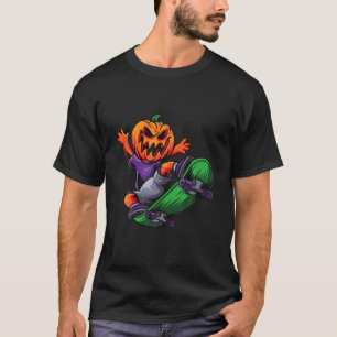 Halloween Retro Sunset Party Pumpkin Skateboarding T-Shirt
