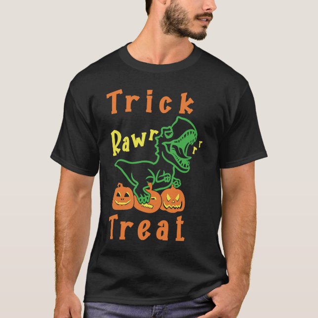 Halloween-Rex Kürbisdinosaurier-Trick-Leckerei T-Shirt (Vorderseite)