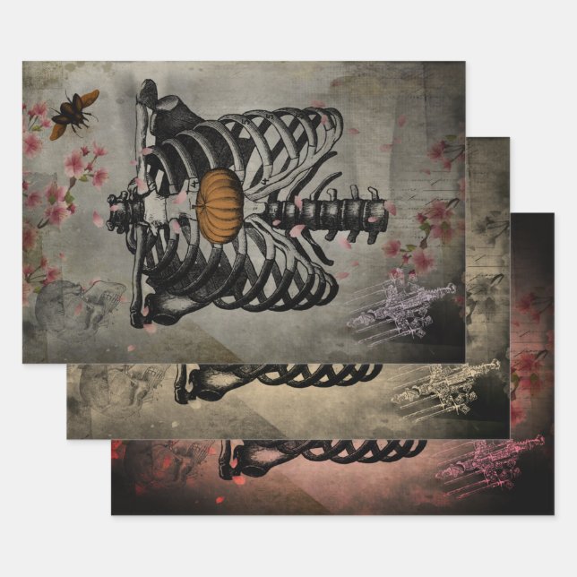 Halloween Rib Cage Pumpkin Herz Floral Ephemera Geschenkpapier Set (Set)