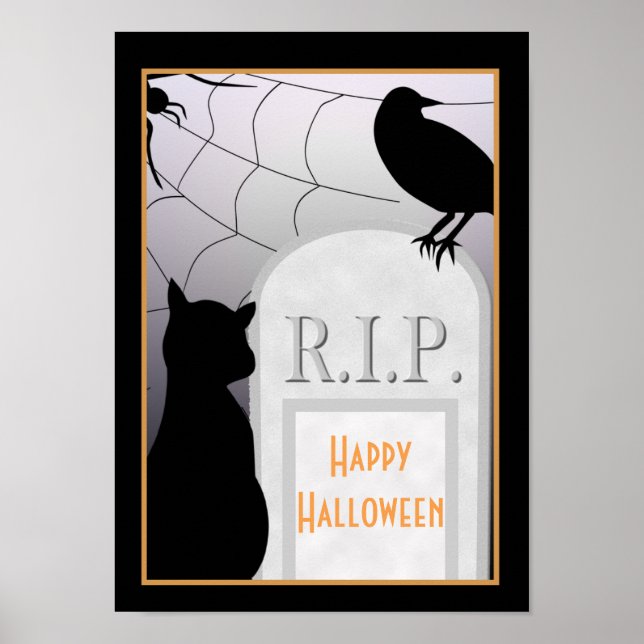 Halloween RIP Grabstein Cat Poster (Vorne)