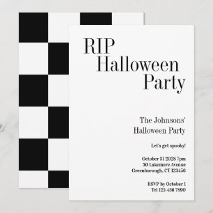 Halloween RIP-Party Schwarz-Weiß-Karo Einladung