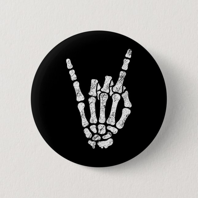 Halloween Rock Hand Skeleton Rock'n'Roll Symb Button (Vorderseite)